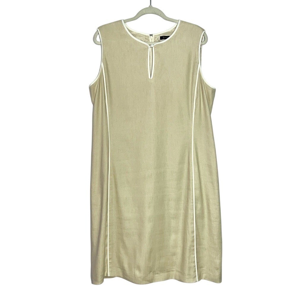 Brooks Brothers Linen Blend Shift Dress Women Size 16 Tan Quiet Luxury Preppy - Picture 2 of 11
